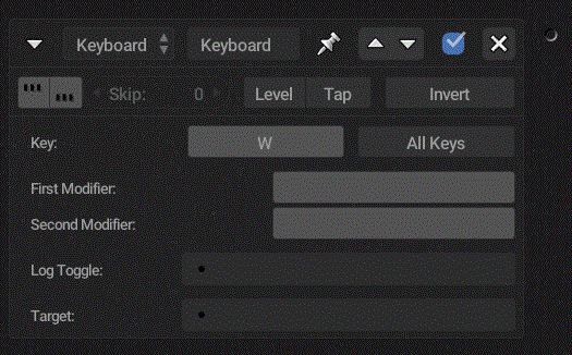 W key pressed in a Keyboard sensor